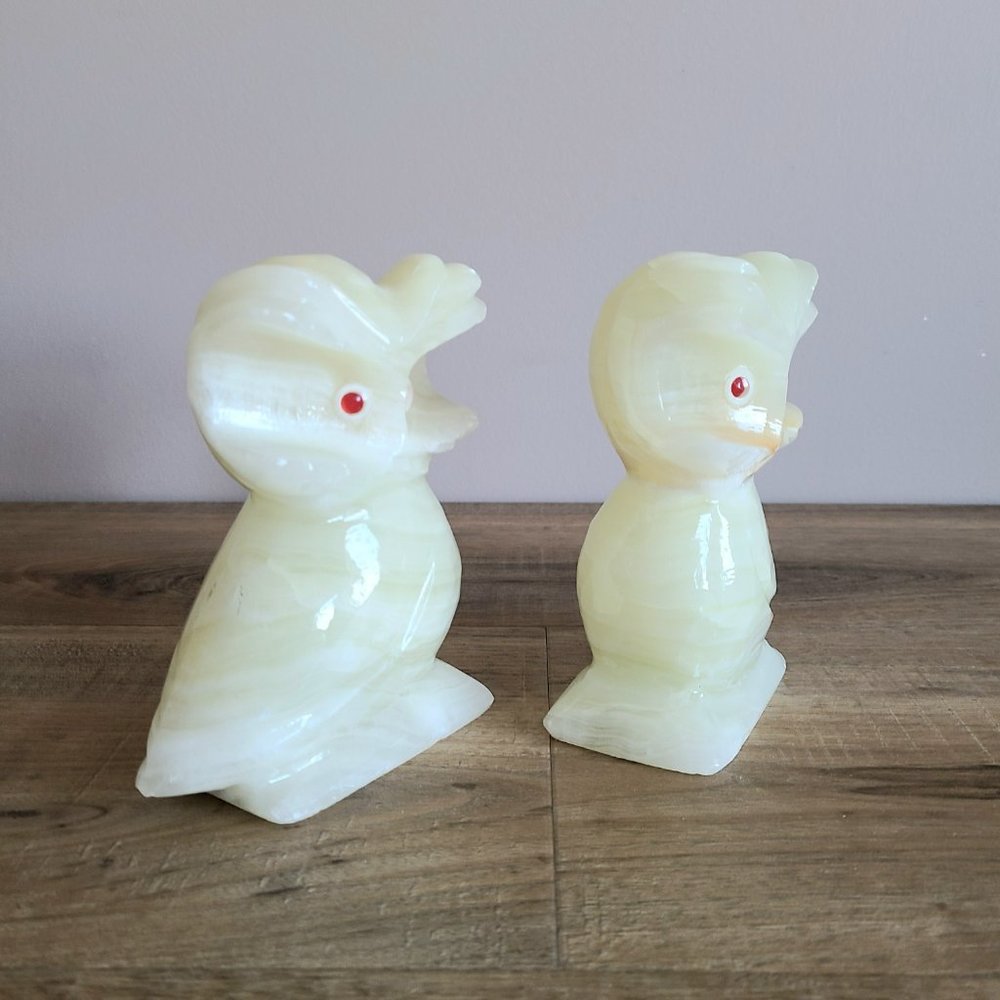 Onyx Marble Hand Carved Owls Figurines Statures Bookends Paper Weights. - Picture 4 of 8